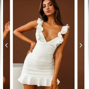 SELFIE LESLIE MOONLIT NIGHT RUFFLE STRAP CUT-OUT BACK DRESS WHITE